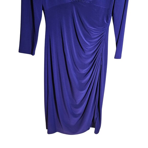 Ralph Lauren Purple Draped Jersey Long Sleeve Cocktail Dress Size 2 - Picture 4 of 14